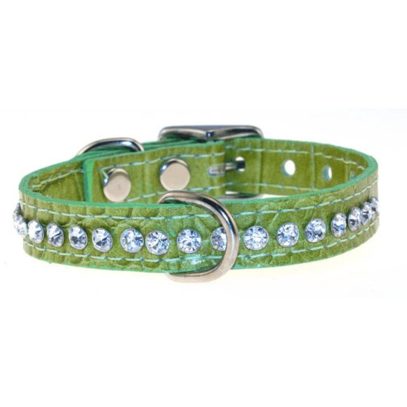Other - NWT - OmniPet Green Ostrich Leather Jeweled Rhinestone 14" Collar